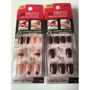 Impress Broadway Nails Short Manicure Press on 2 Box Sets Charms Waterproof New